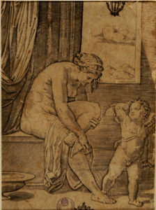 Venere esce dal bagno con Cupido